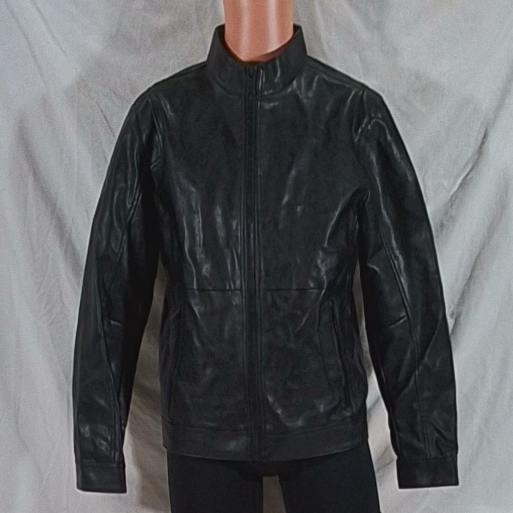 Men's Dockers Pebbled Faux-Leather Racer Jacket - Black - Small - Nwot